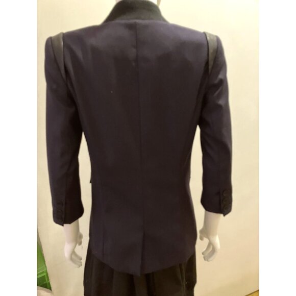 Cut25 by Yigal Azrouel vintage 3/4 sleeve navy blazer with black leather, S2 - Picture 2 of 6